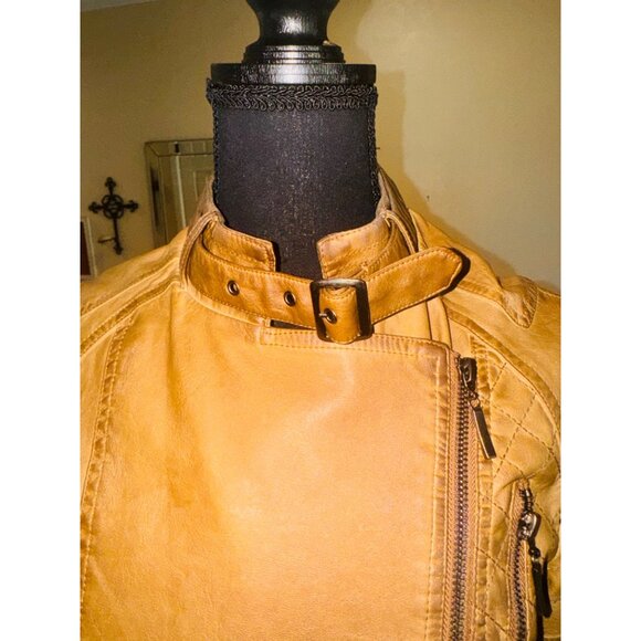 Vintage Max Edition Camel Faux Leather Moto Biker Jacket Coat S Street Style 90s - Picture 8 of 16